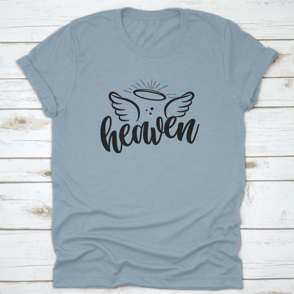 A stylish cotton shirt featuring the phrase 'Heaven' in modern brush calligraphy, showcasing a beautiful hand-drawn design.