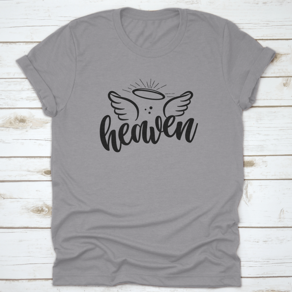 A stylish cotton shirt featuring the phrase 'Heaven' in modern brush calligraphy, showcasing a beautiful hand-drawn design.