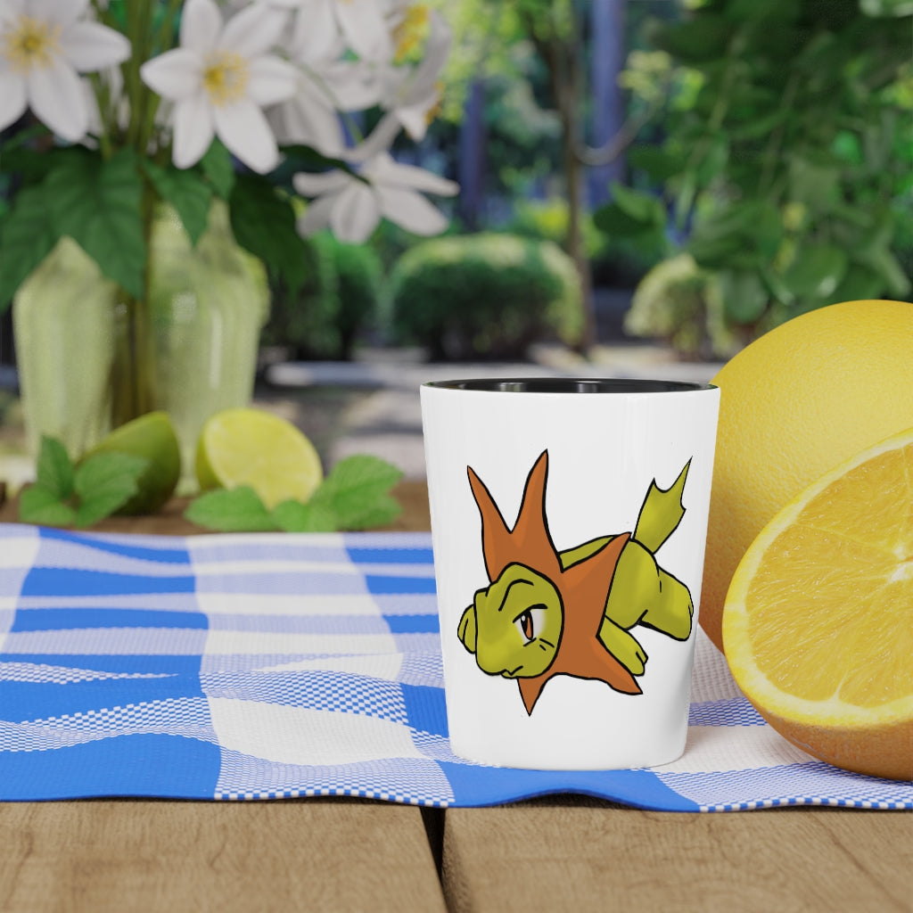 Personalized Hedghum Shot Glass with white ceramic and customizable interior options.