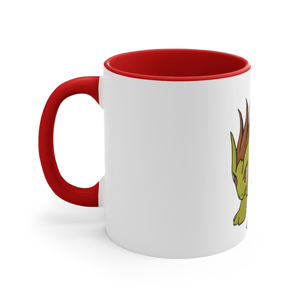 Hedgpoint 11oz Accent Mug featuring a white ceramic body with a colored interior and handle, showcasing vibrant color schemes.