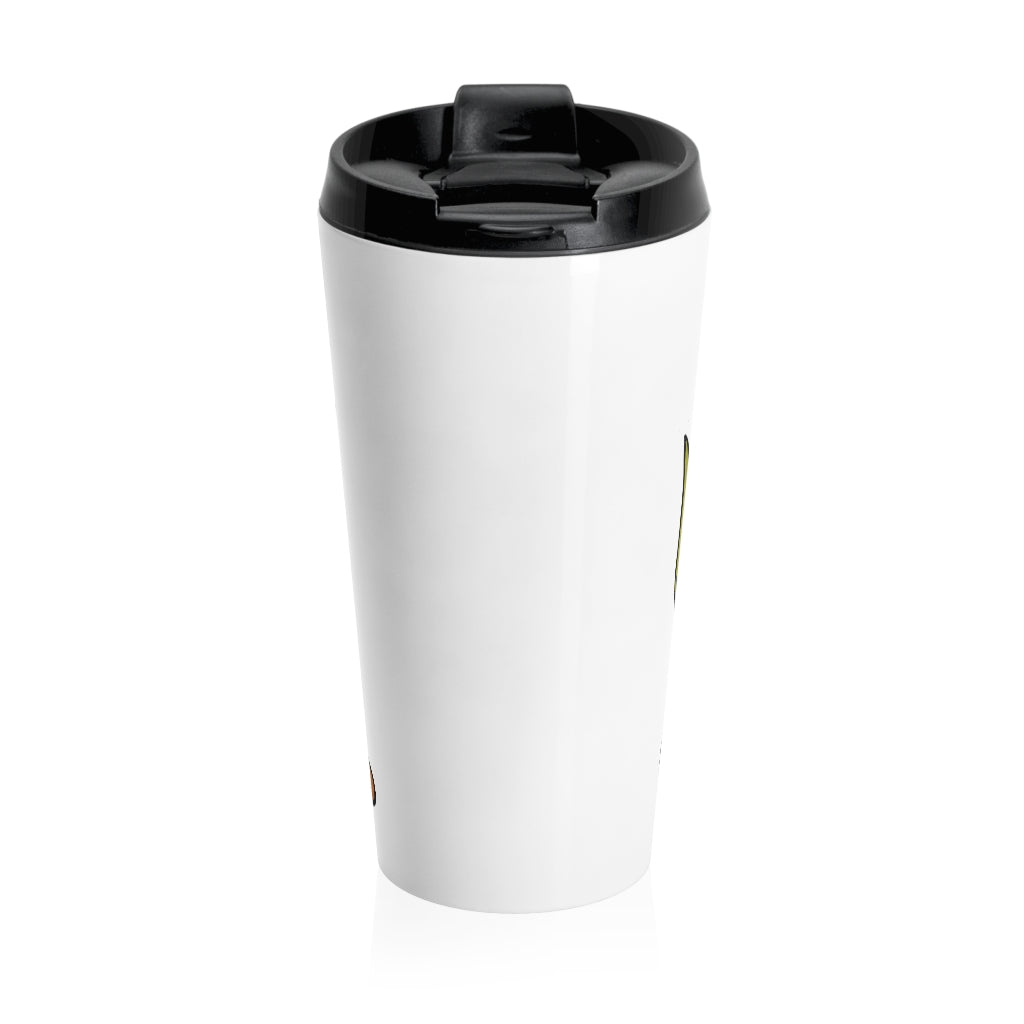 Hedgpoint Stainless Steel Travel Mug with black lid, showcasing its sleek design and high-quality finish.