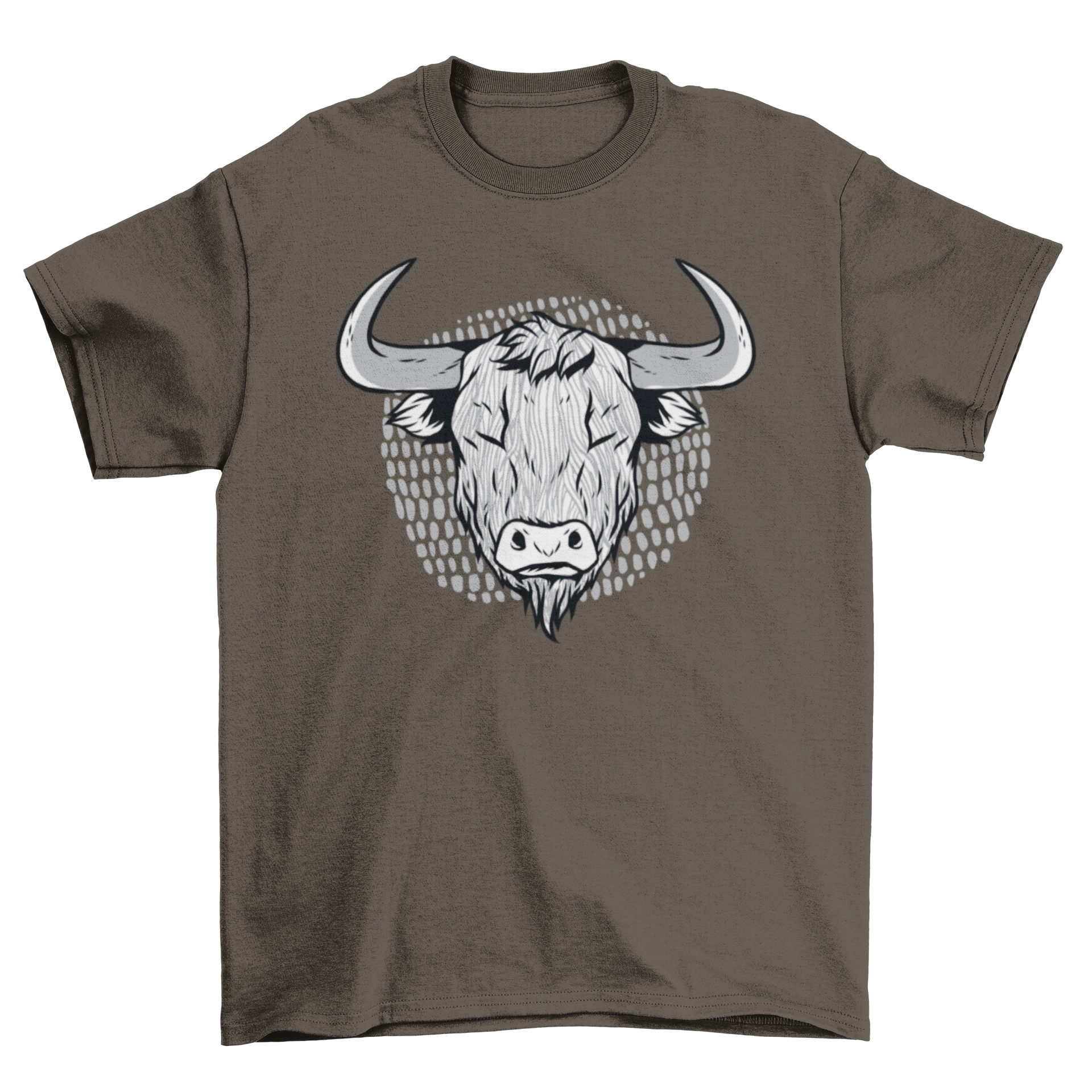Highland cattle T-shirt featuring a detailed illustration of a hairy Scottish cow head.
