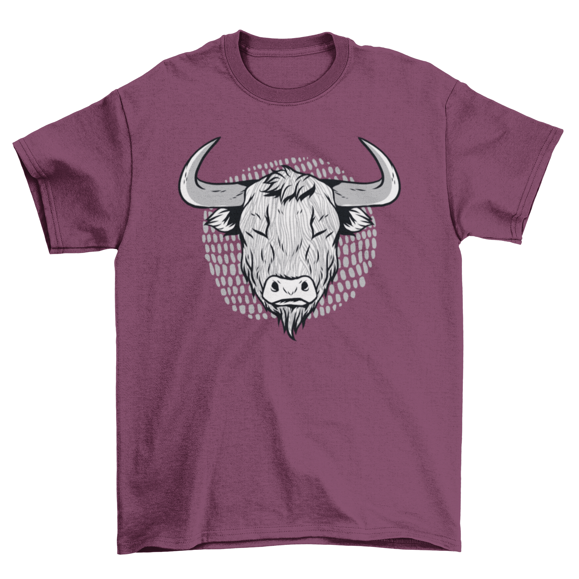 Highland cattle T-shirt featuring a detailed illustration of a hairy Scottish cow head.
