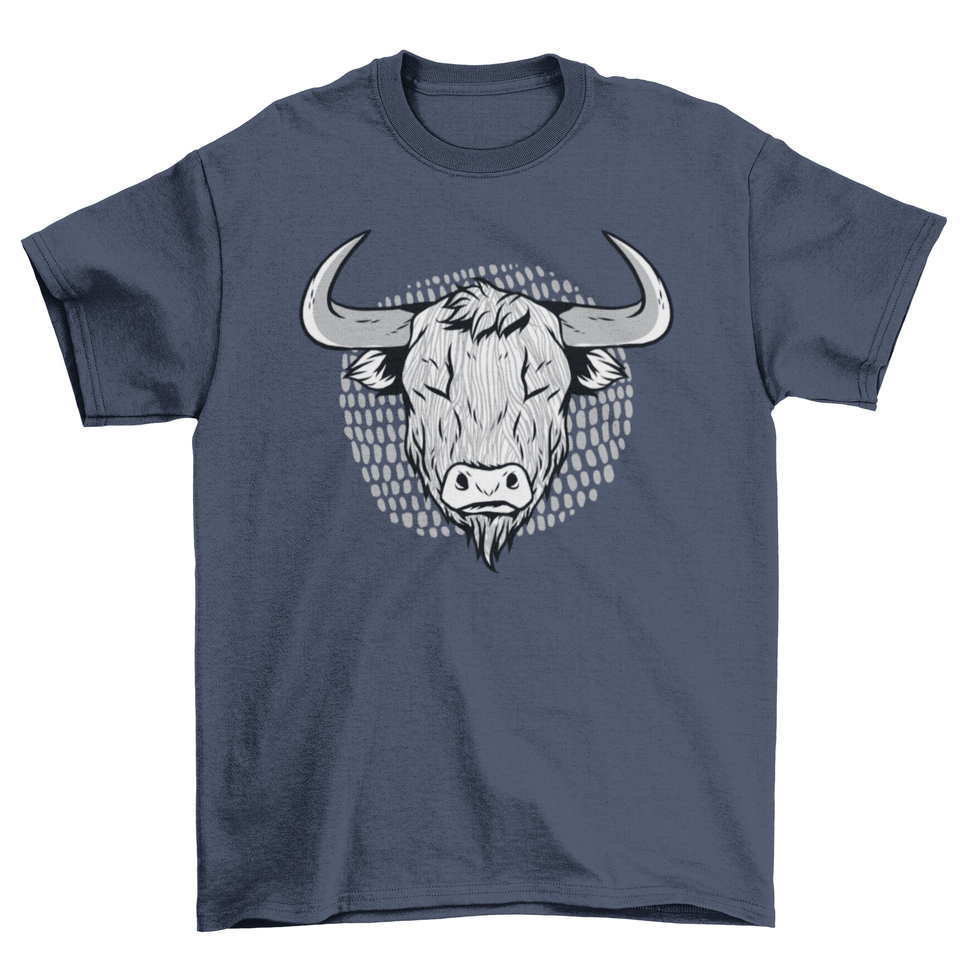 Highland cattle T-shirt featuring a detailed illustration of a hairy Scottish cow head.