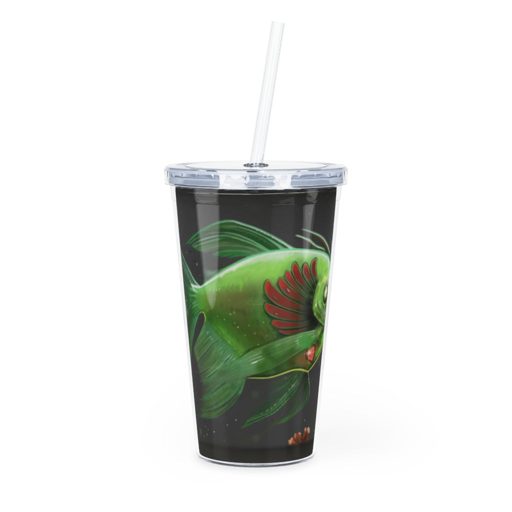 Hook Lung Jaw Plastic Tumbler with Straw, featuring a customizable design and double wall insulation for temperature control.