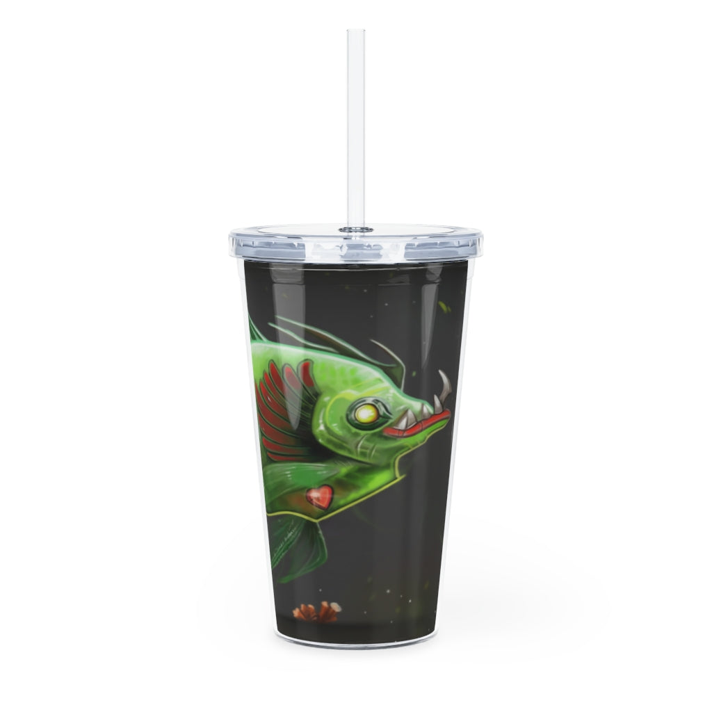 Hook Lung Jaw Plastic Tumbler with Straw, featuring a customizable design and double wall insulation for temperature control.