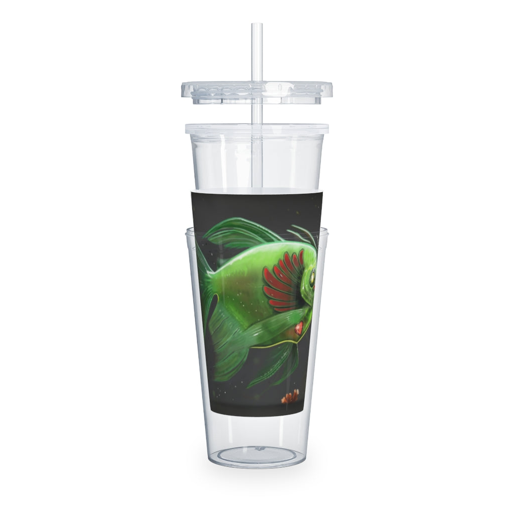 Hook Lung Jaw Plastic Tumbler with Straw, featuring a customizable design and double wall insulation for temperature control.