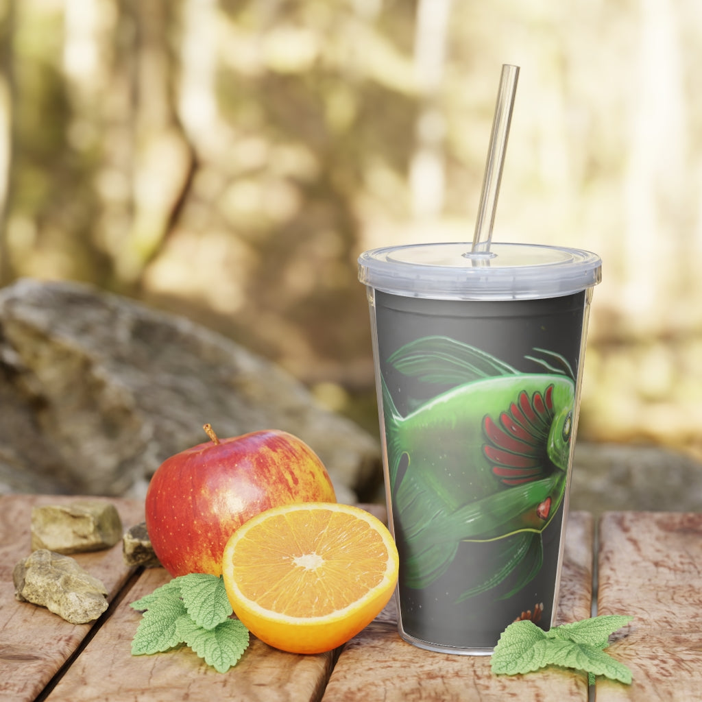 Hook Lung Jaw Plastic Tumbler with Straw, featuring a customizable design and double wall insulation for temperature control.