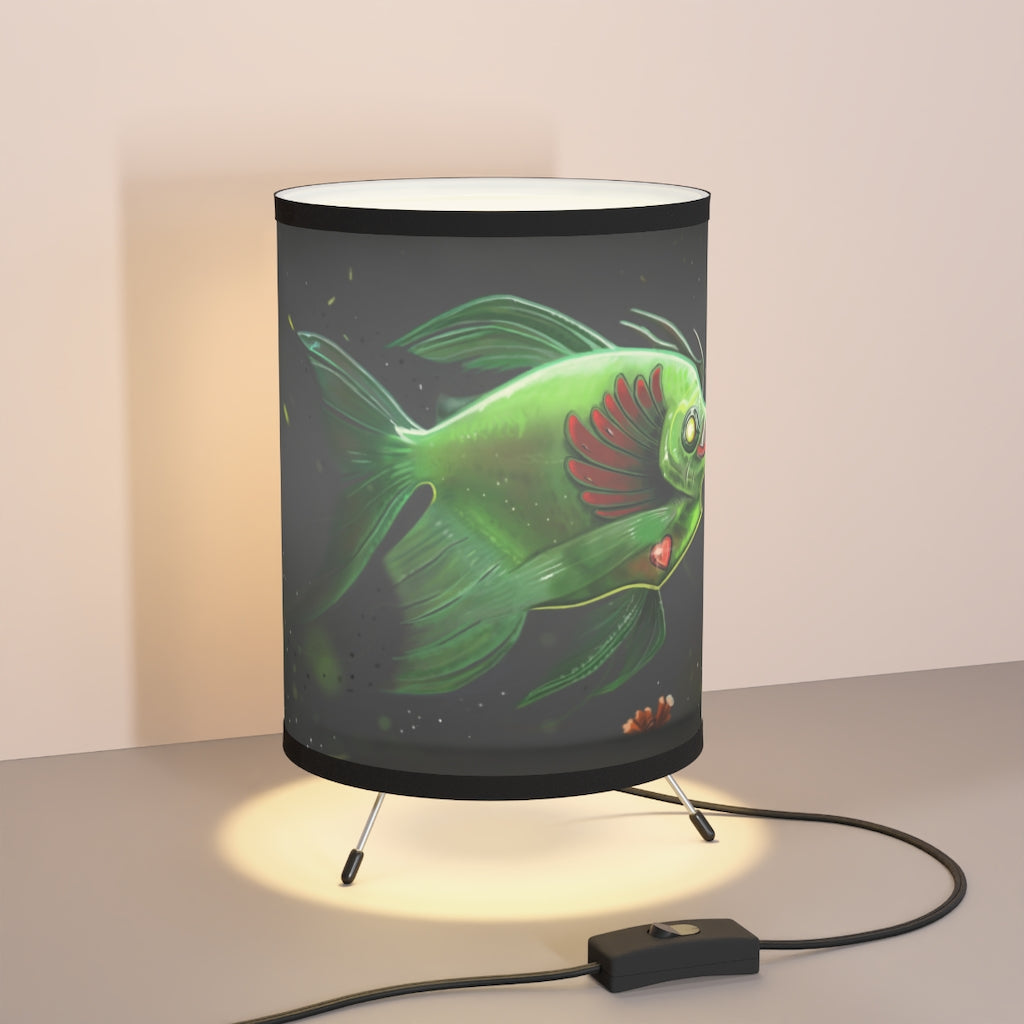 Hook Lung Jaw Tripod Lamp with a galvanized steel base and custom high-resolution printed shade, designed for US and CA plug compatibility.