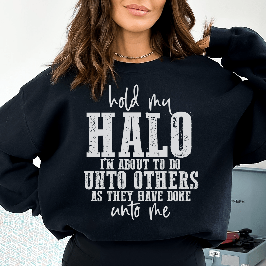 Hold My Halo sweats featuring unique artist designs in a cozy cotton/poly fleece blend.