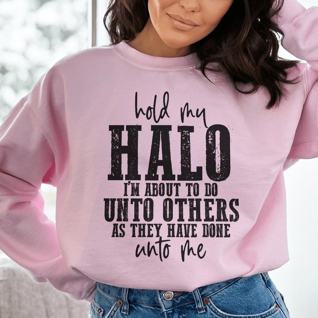 Hold My Halo sweats featuring unique artist designs in a cozy cotton/poly fleece blend.