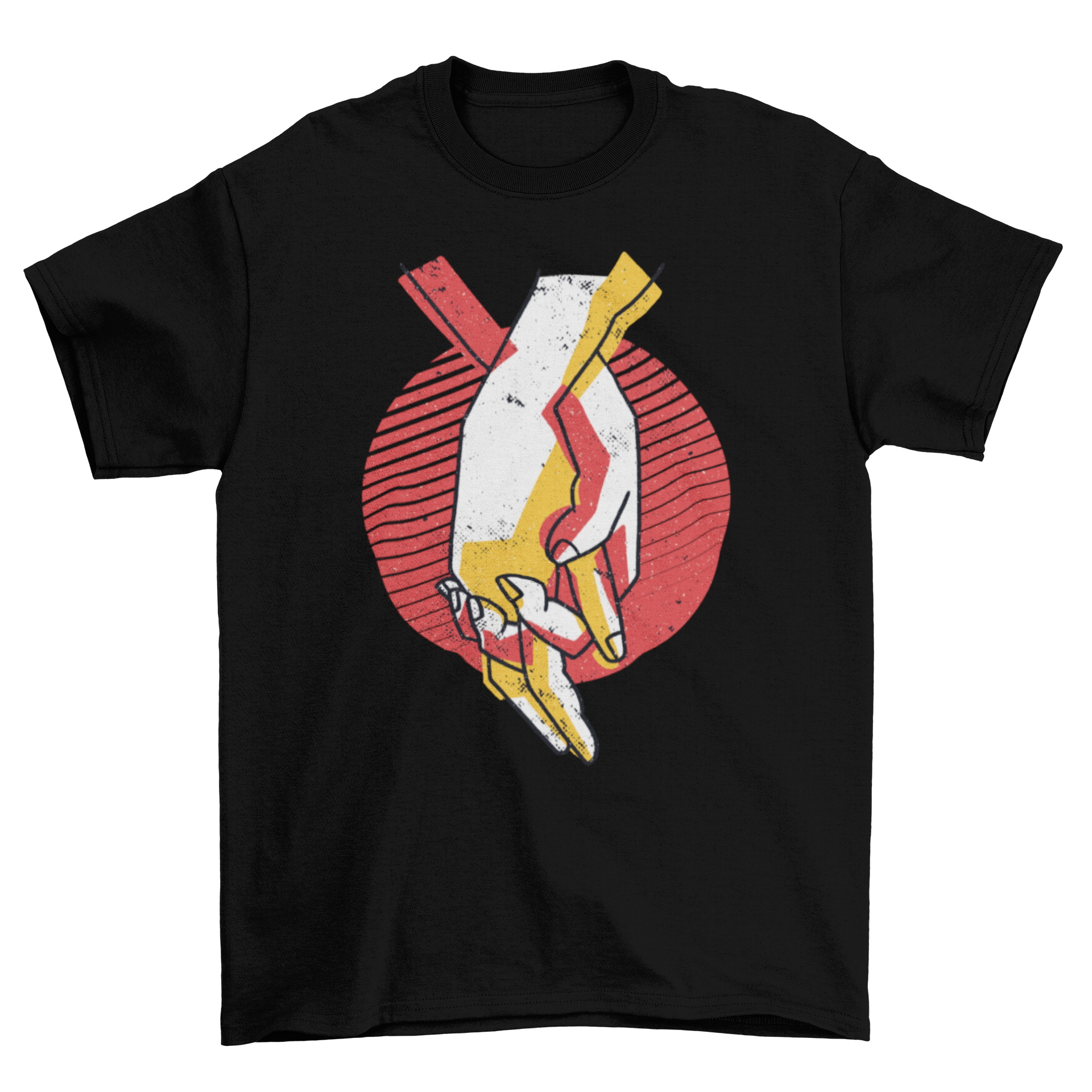 A stylish t-shirt featuring an illustration of two people holding hands, symbolizing love and connection.