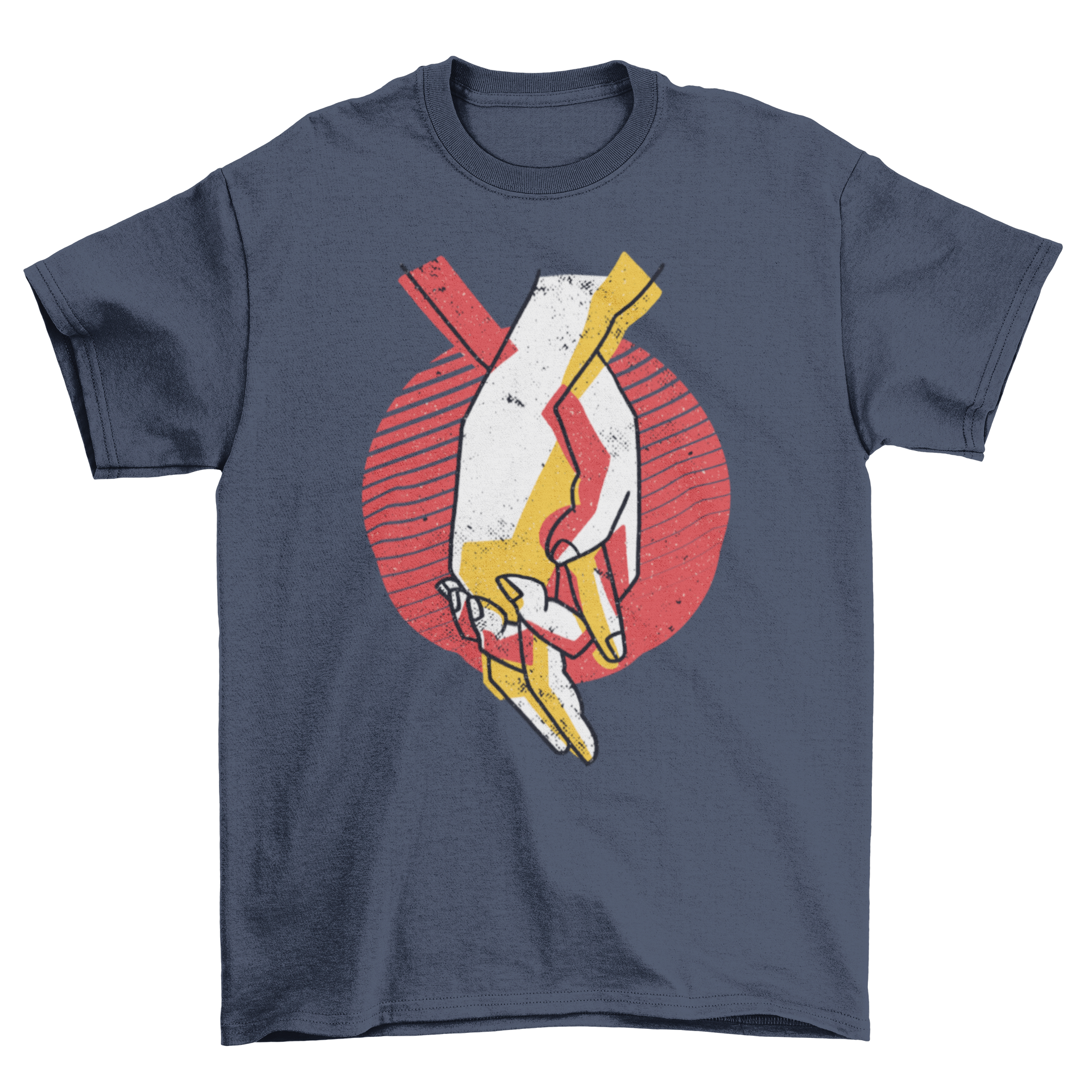 A stylish t-shirt featuring an illustration of two people holding hands, symbolizing love and connection.