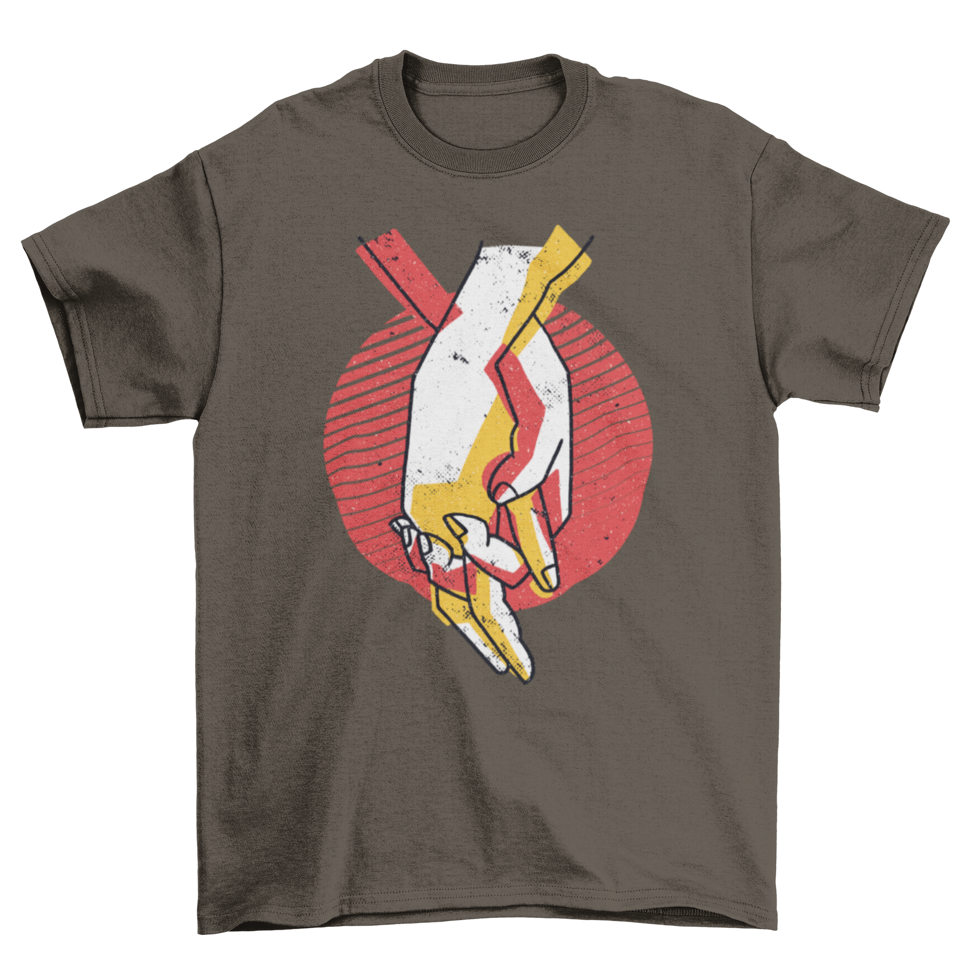A stylish t-shirt featuring an illustration of two people holding hands, symbolizing love and connection.