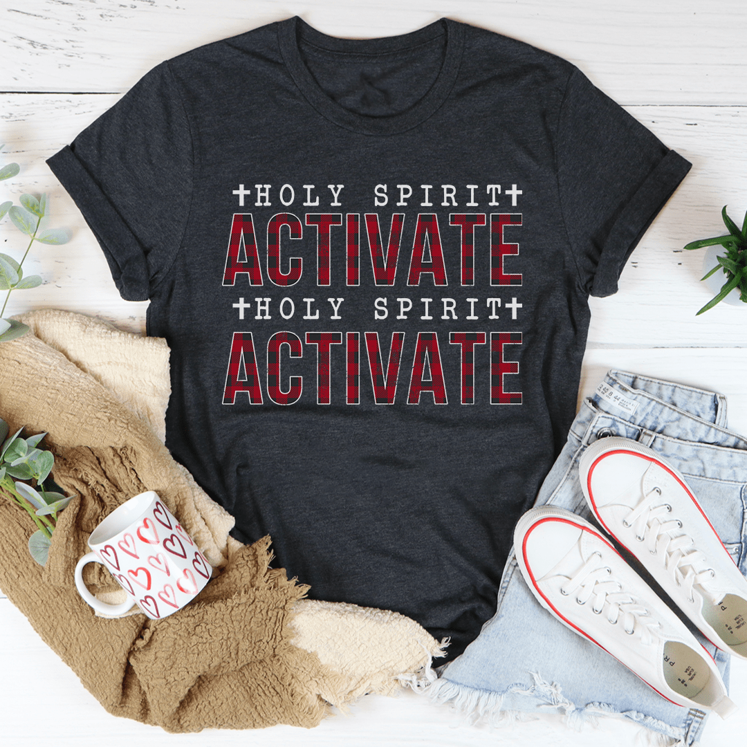 A festive Holy Spirit Activate Tee made from 100% soft cotton, featuring a vibrant digitally printed design perfect for Christmas celebrations.