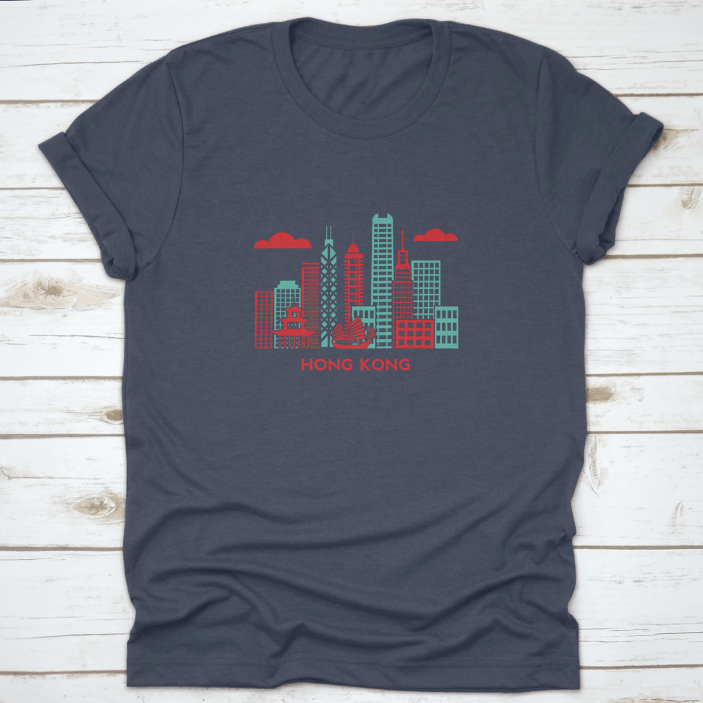 Retro vector illustration of Hong Kong's skyline featuring iconic buildings in a vibrant design.