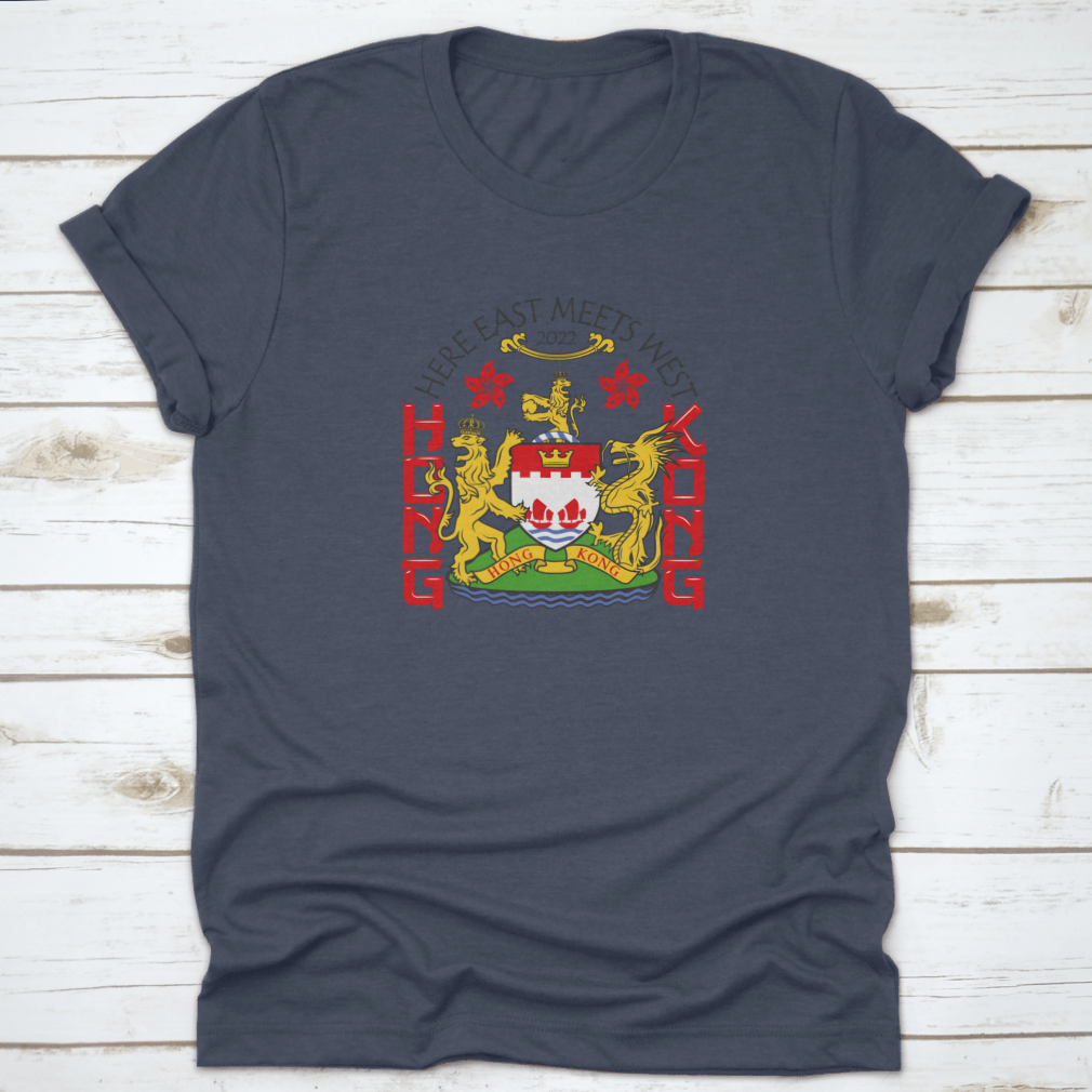 Hong Kong Coat Of Arms T-Shirt featuring a vector national blazon print on a comfortable cotton fabric.