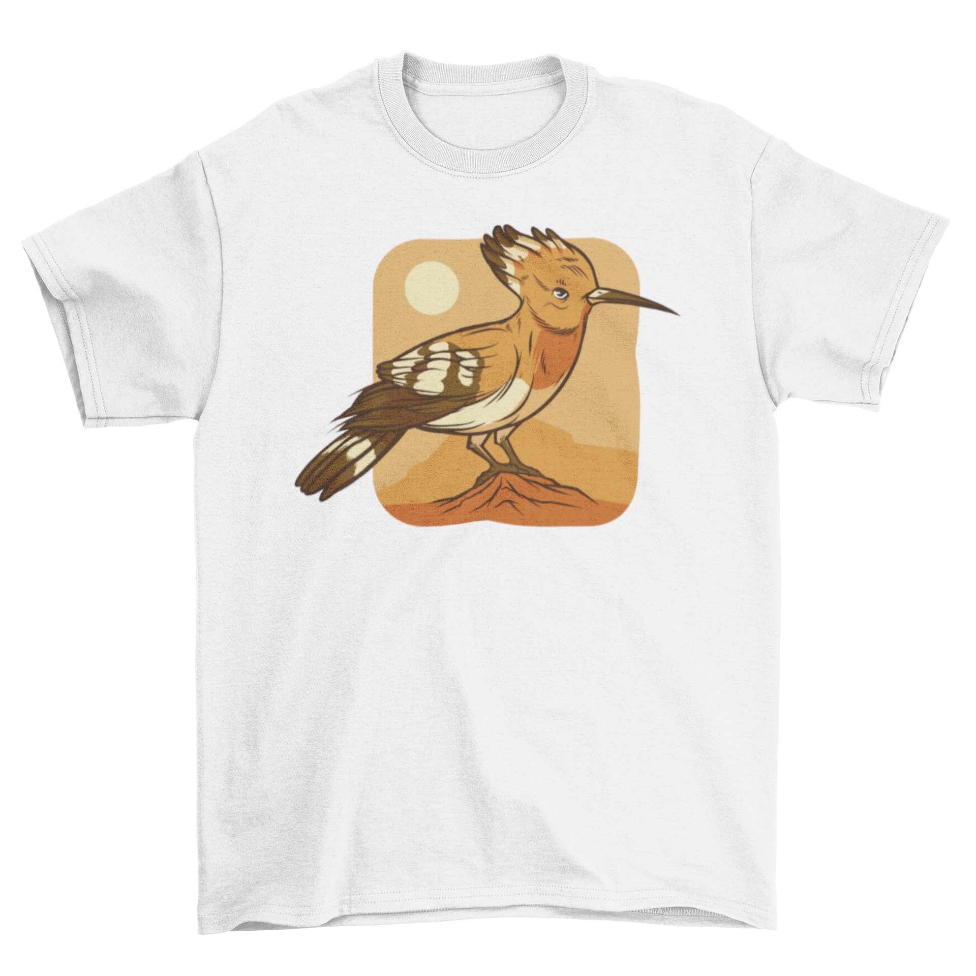 A stylish t-shirt featuring a vibrant hoopoe bird design, perfect for nature lovers.
