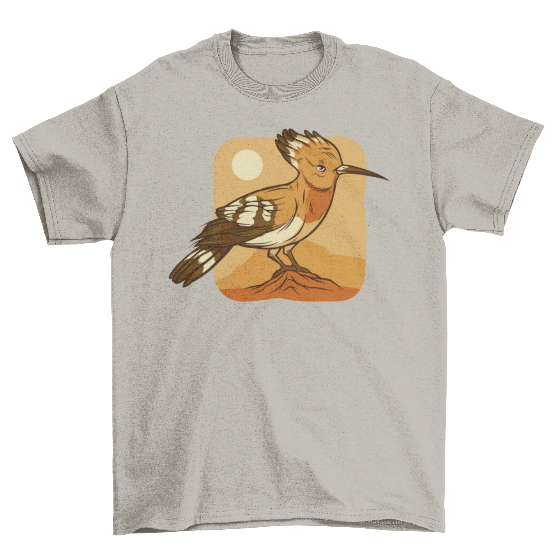 A stylish t-shirt featuring a vibrant hoopoe bird design, perfect for nature lovers.