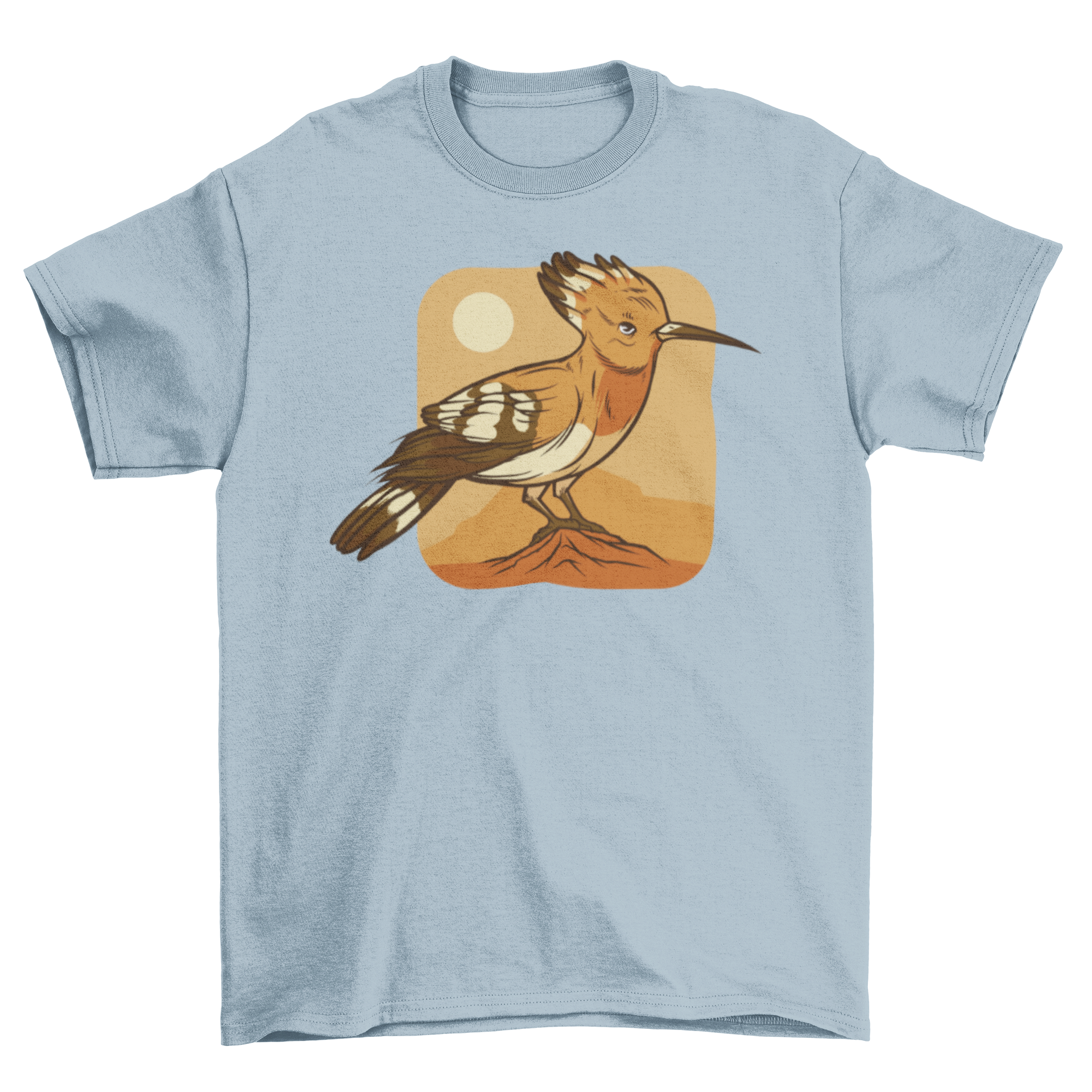 A stylish t-shirt featuring a vibrant hoopoe bird design, perfect for nature lovers.