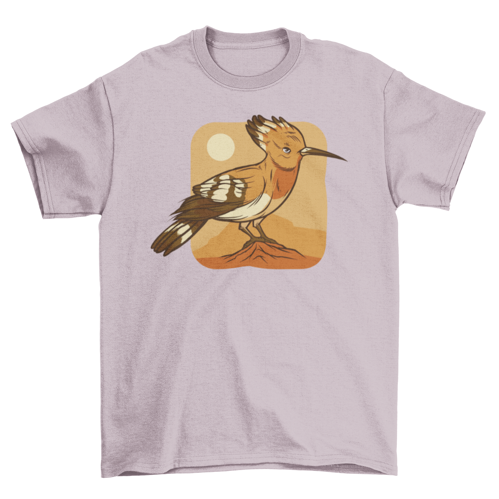 A stylish t-shirt featuring a vibrant hoopoe bird design, perfect for nature lovers.