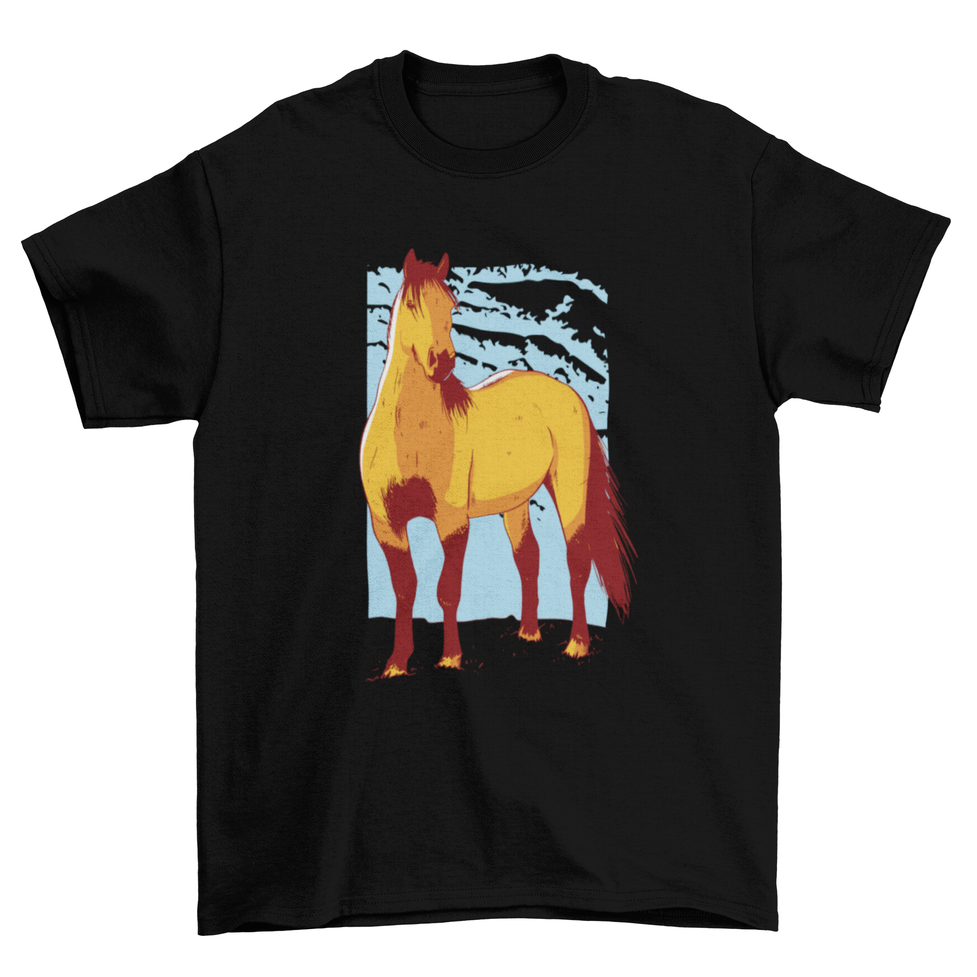 A stylish t-shirt featuring a detailed illustration of a beautiful horse, perfect for horse lovers.