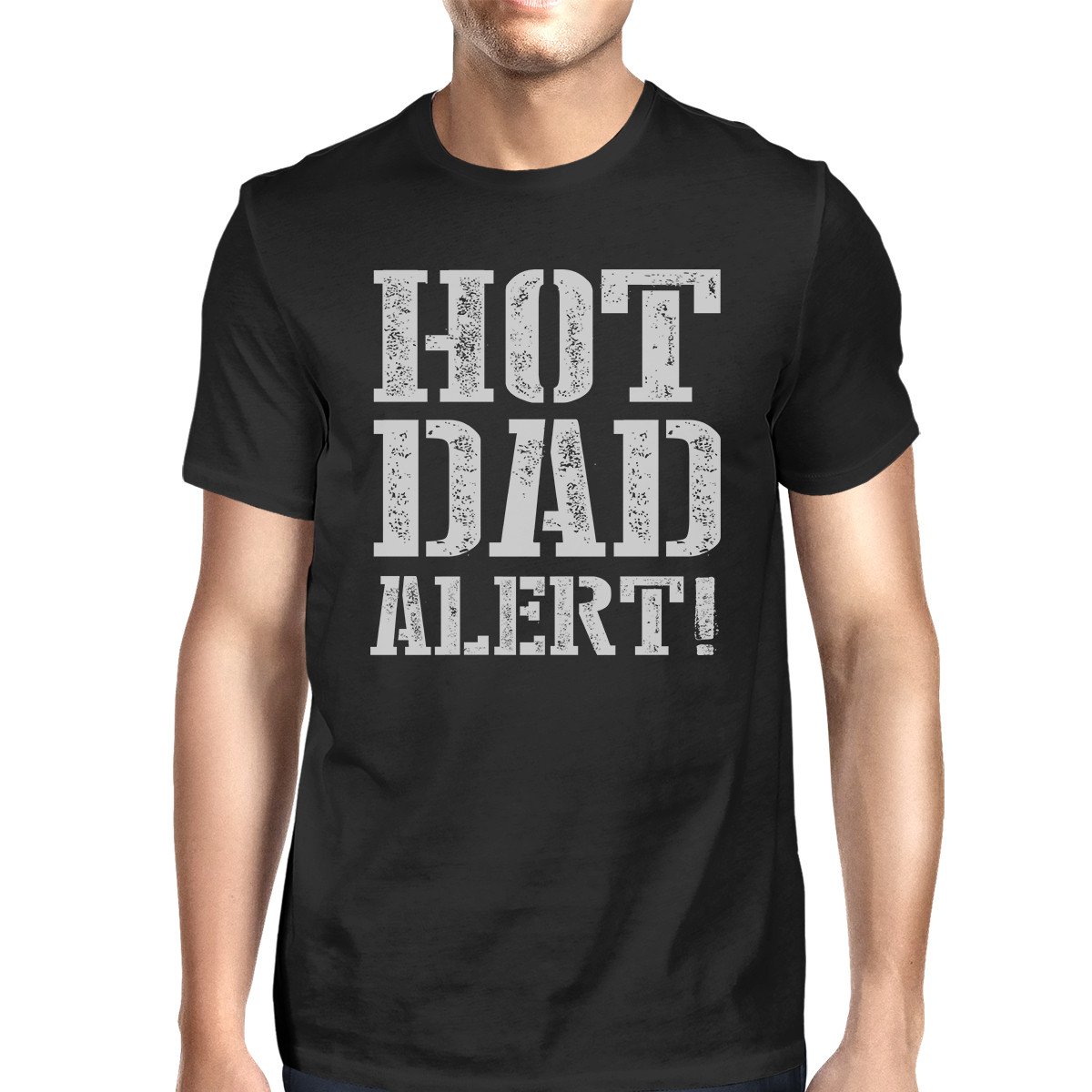 Hot Dad Alert Men's Black Cotton T-Shirt featuring a humorous graphic design, made from 100% ring spun cotton for comfort.