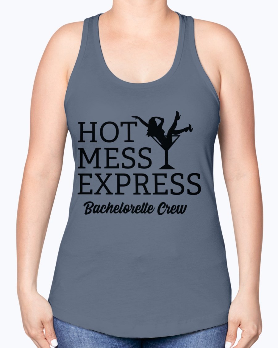 Hot Mess Express Bachelorette Crew Racerback tank top in a stylish design, perfect for bridal parties and celebrations.