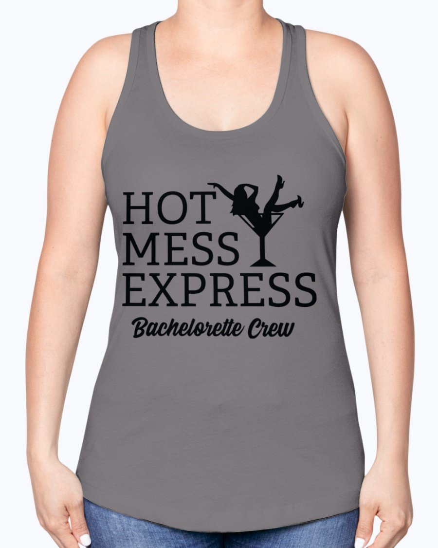 Hot Mess Express Bachelorette Crew Racerback tank top in a stylish design, perfect for bridal parties and celebrations.
