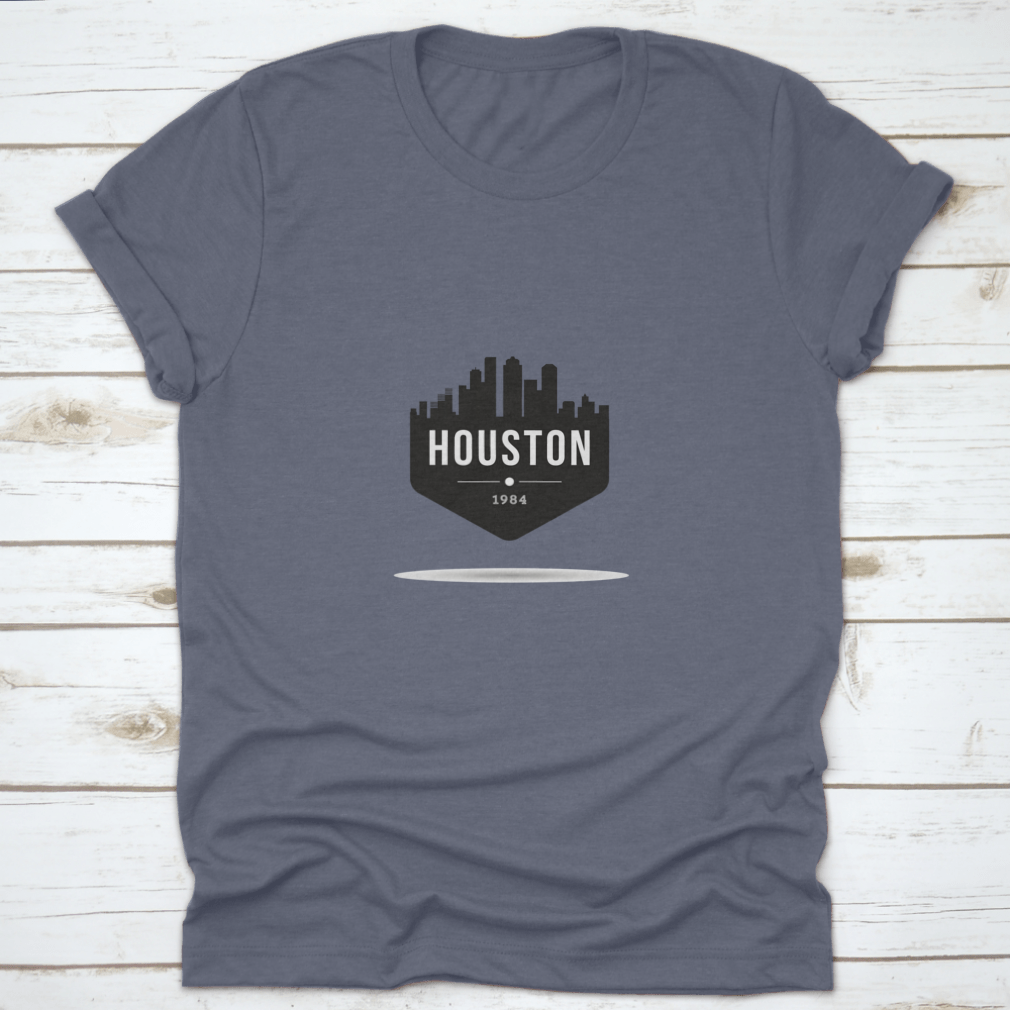 Houston City Modern Skyline T-Shirt featuring a vibrant skyline design, made from 100% cotton for comfort.