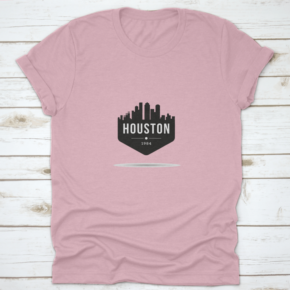Houston City Modern Skyline T-Shirt featuring a vibrant skyline design, made from 100% cotton for comfort.