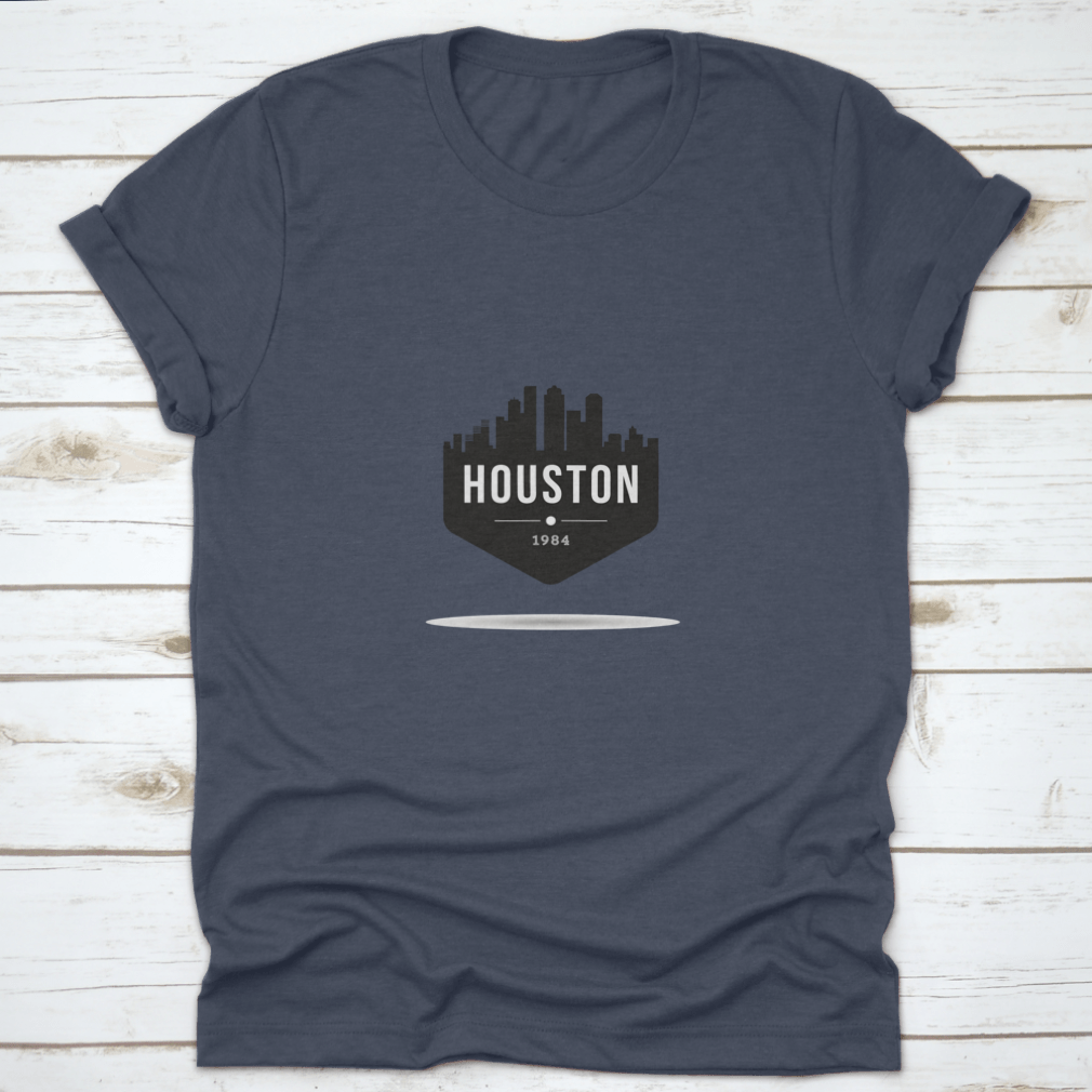 Houston City Modern Skyline T-Shirt featuring a vibrant skyline design, made from 100% cotton for comfort.