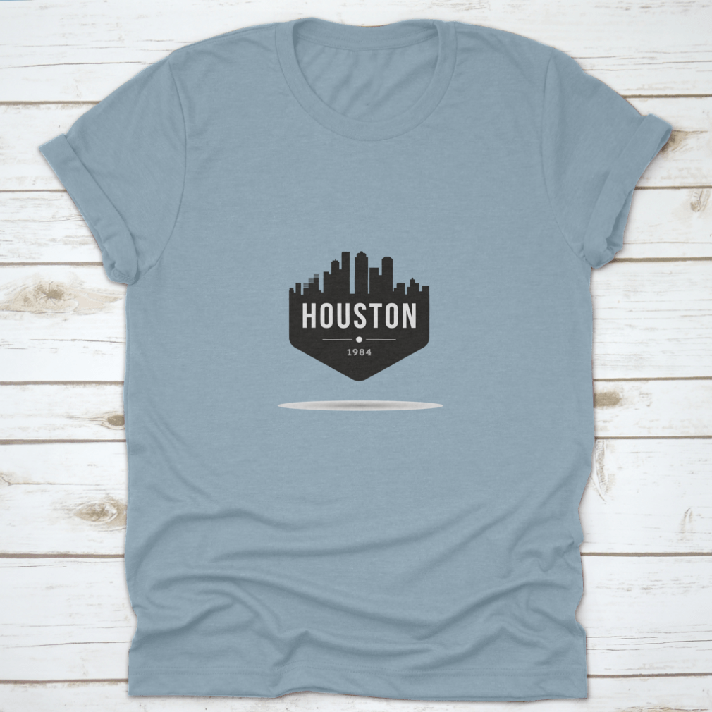 Houston City Modern Skyline T-Shirt featuring a vibrant skyline design, made from 100% cotton for comfort.