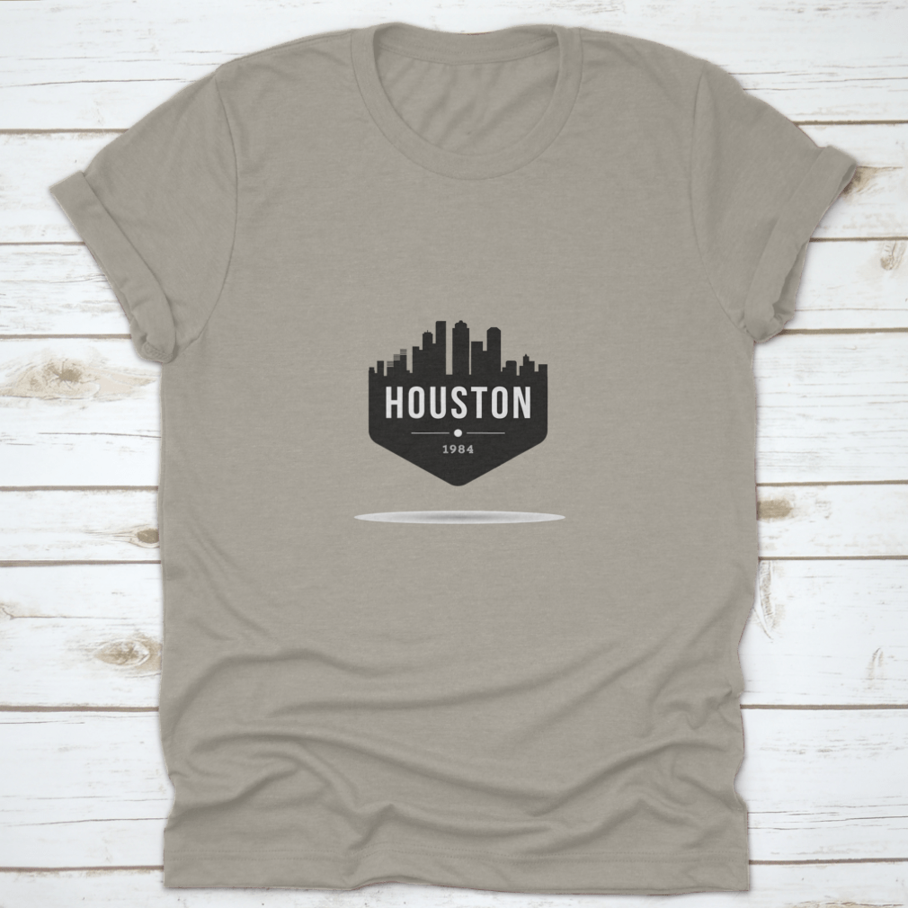 Houston City Modern Skyline T-Shirt featuring a vibrant skyline design, made from 100% cotton for comfort.