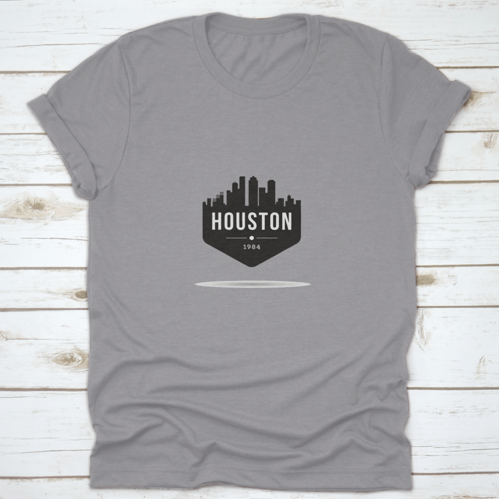 Houston City Modern Skyline T-Shirt featuring a vibrant skyline design, made from 100% cotton for comfort.