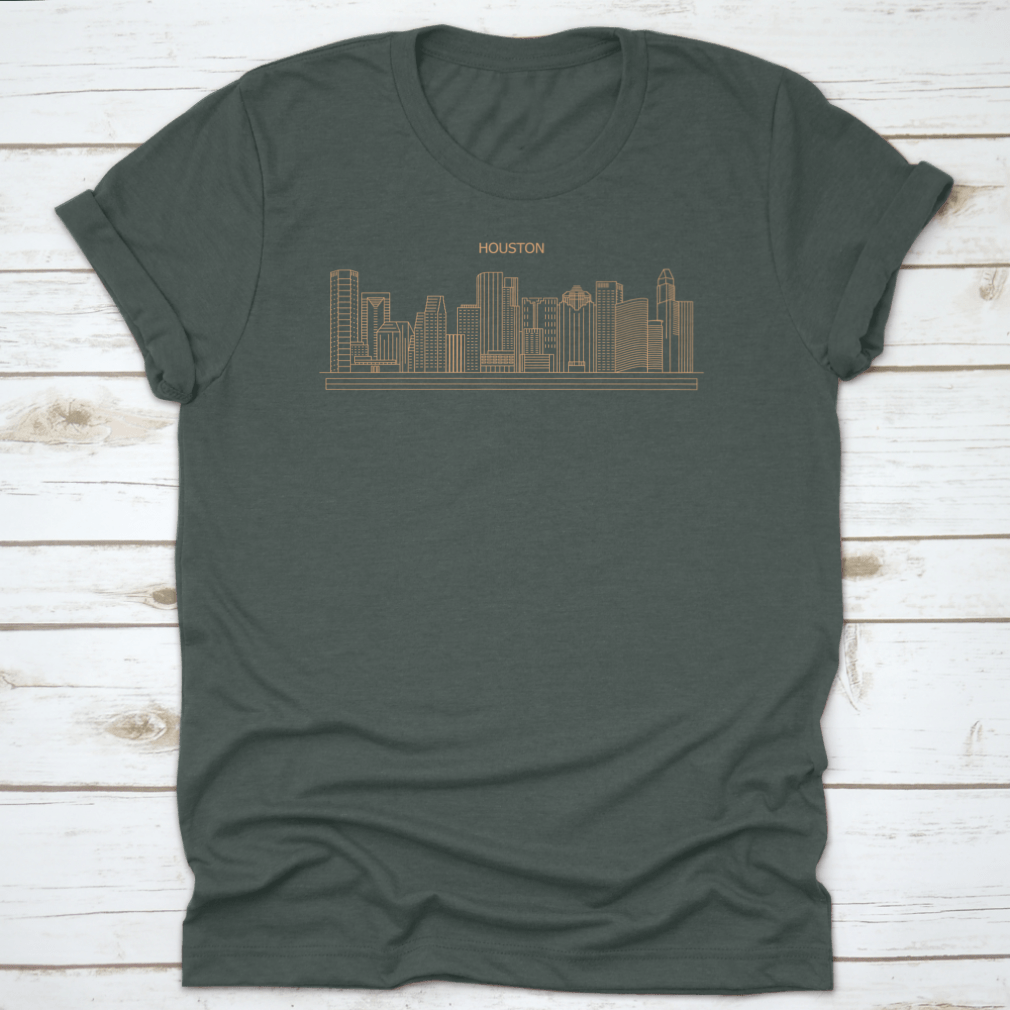 Vector illustration of the Houston City Skyline in a linear style, showcasing iconic buildings and structures.
