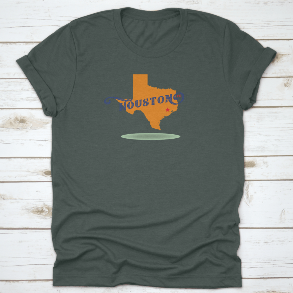 Houston Texas Map Logo Design featuring a skyline and travel stamp concept, showcasing vibrant colors and intricate details.
