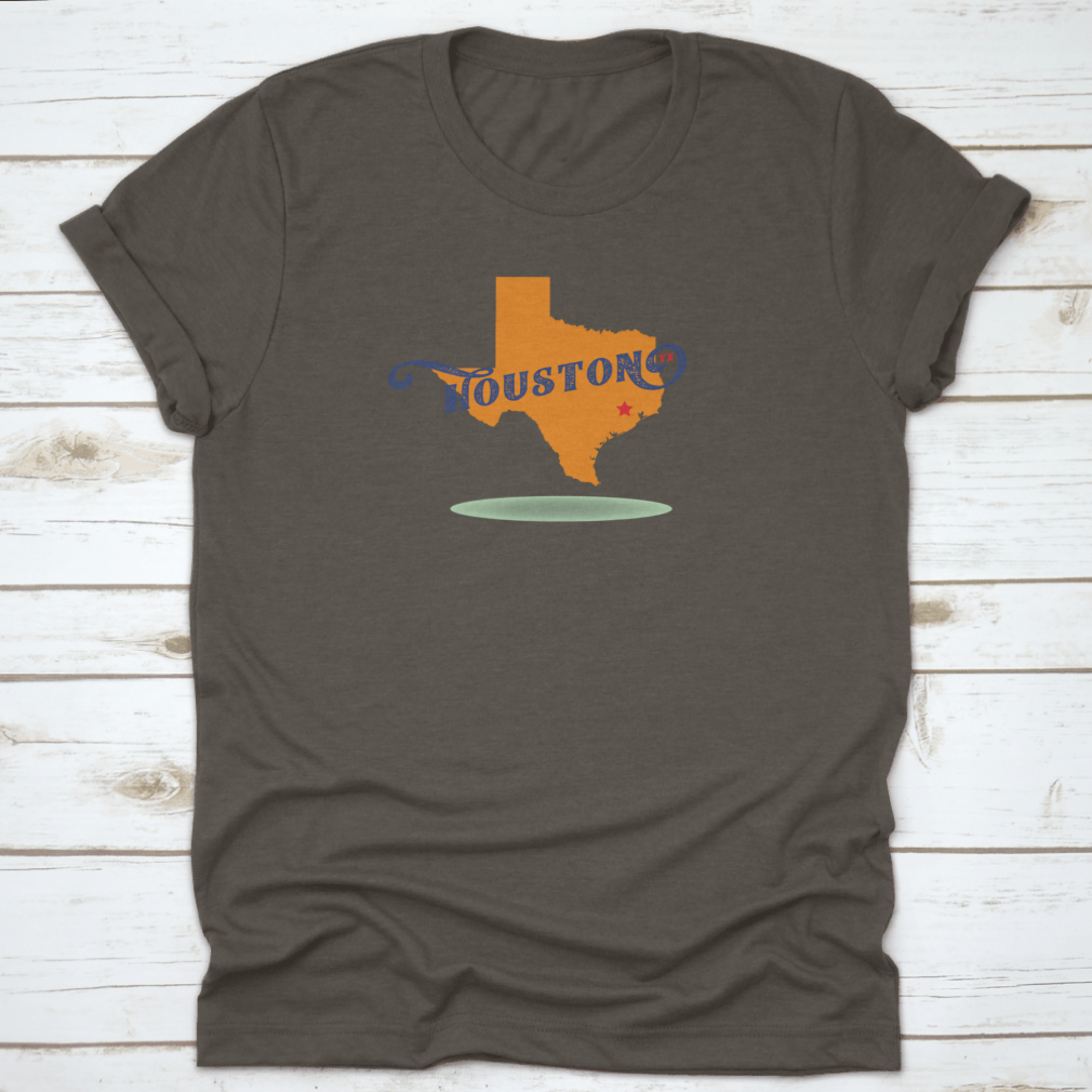 Houston Texas Map Logo Design featuring a skyline and travel stamp concept, showcasing vibrant colors and intricate details.