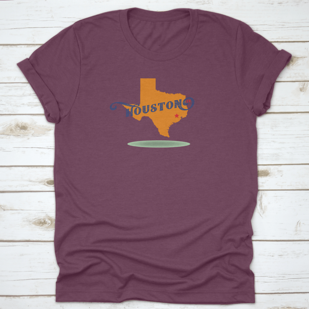 Houston Texas Map Logo Design featuring a skyline and travel stamp concept, showcasing vibrant colors and intricate details.