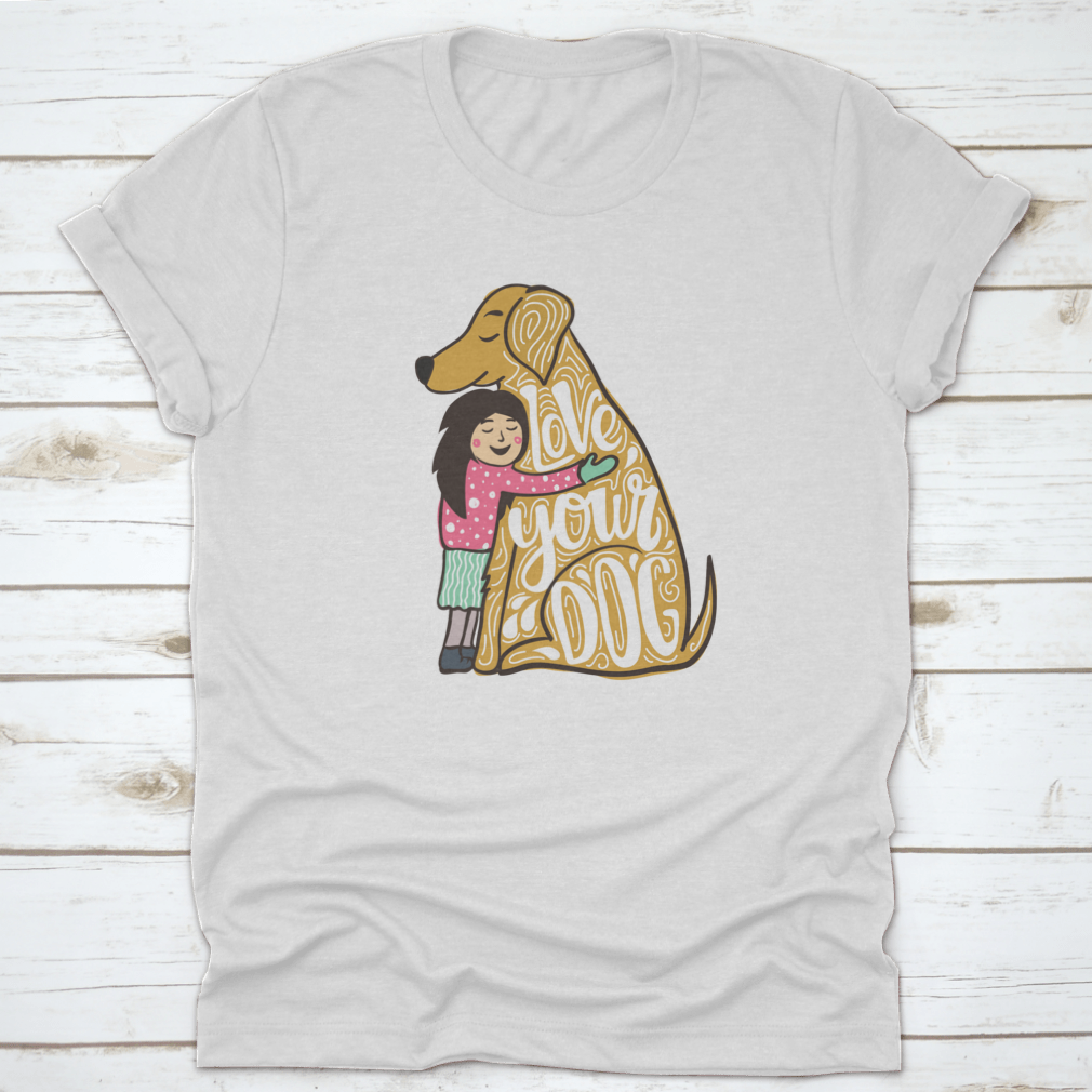 A young girl hugging a golden retriever, showcasing love and joy, perfect for dog lovers.
