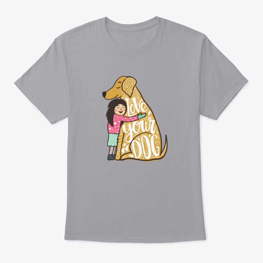 A young girl hugging a golden retriever, showcasing love and joy, perfect for dog lovers.
