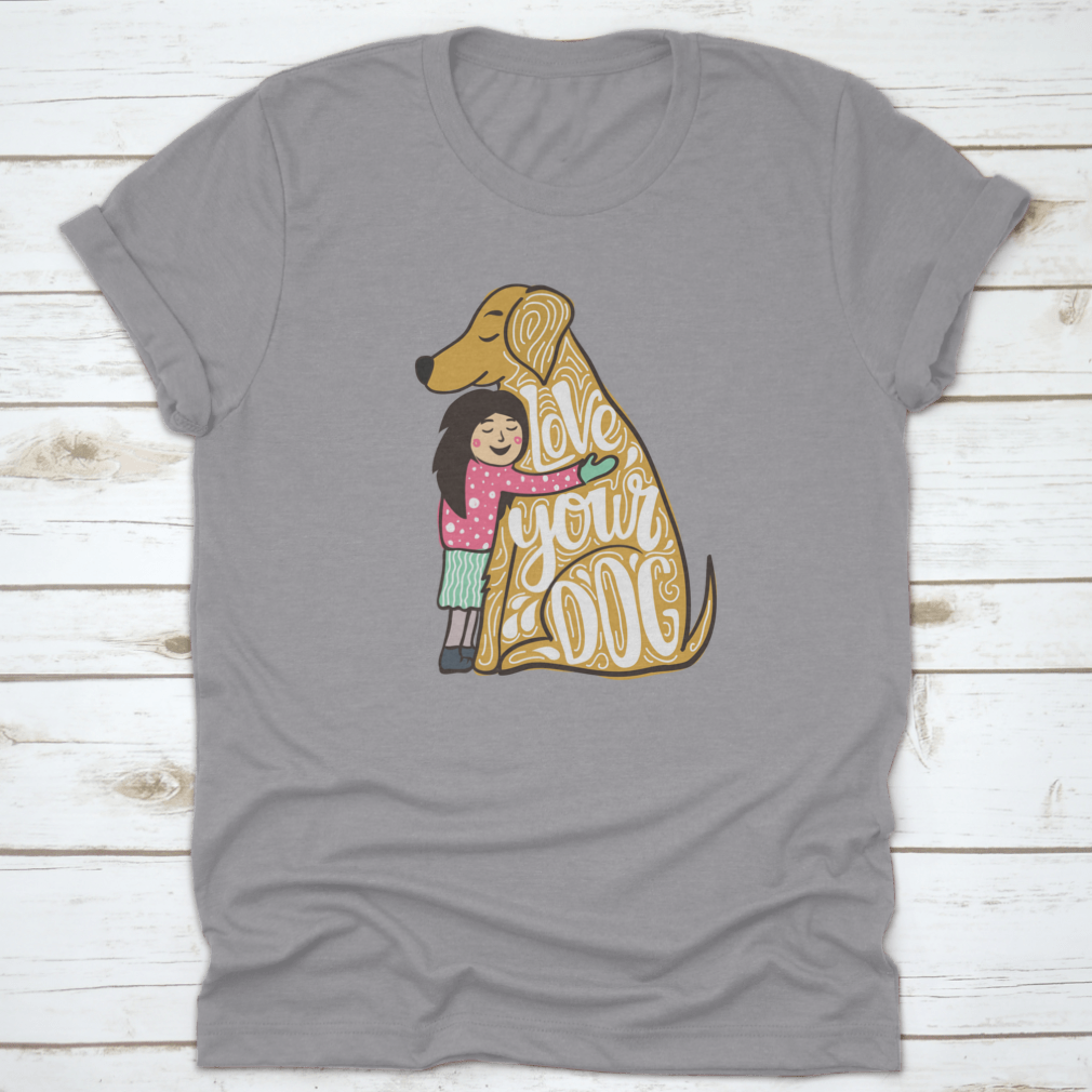 A young girl hugging a golden retriever, showcasing love and joy, perfect for dog lovers.