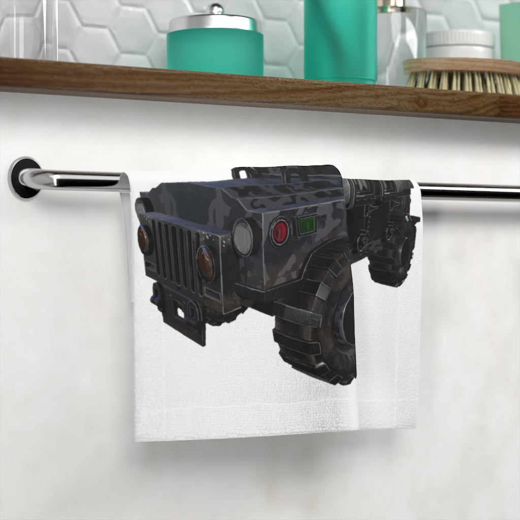 Hummer Vee Vehicle Face Towel featuring a customizable polyester front and soft cotton back, ideal for personal designs.