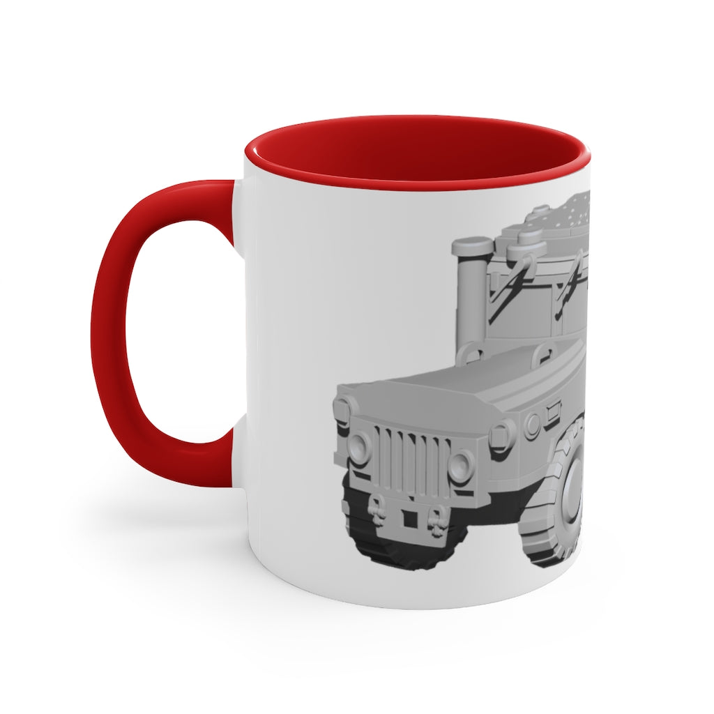 Hummer Vehicle Accent Coffee Mug with two-tone design and C-handle, showcasing vibrant colors.