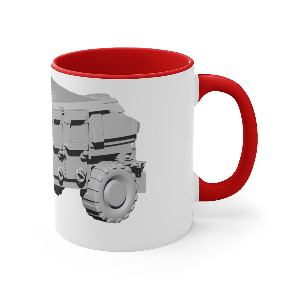 Hummer Vehicle Accent Coffee Mug with two-tone design and C-handle, showcasing vibrant colors.