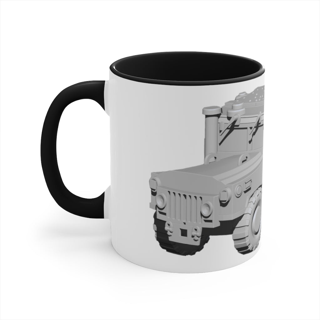 Hummer Vehicle Accent Coffee Mug with two-tone design and C-handle, showcasing vibrant colors.