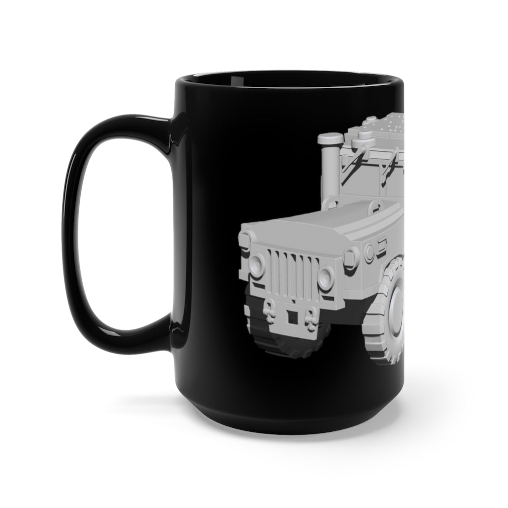 A stylish 15oz black ceramic mug featuring a sleek design, perfect for coffee and tea lovers, with a comfortable C-handle.