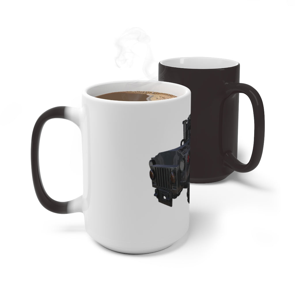Hummer Vehicle Color Changing Mug showcasing its unique design and color-changing feature when filled with hot liquid.
