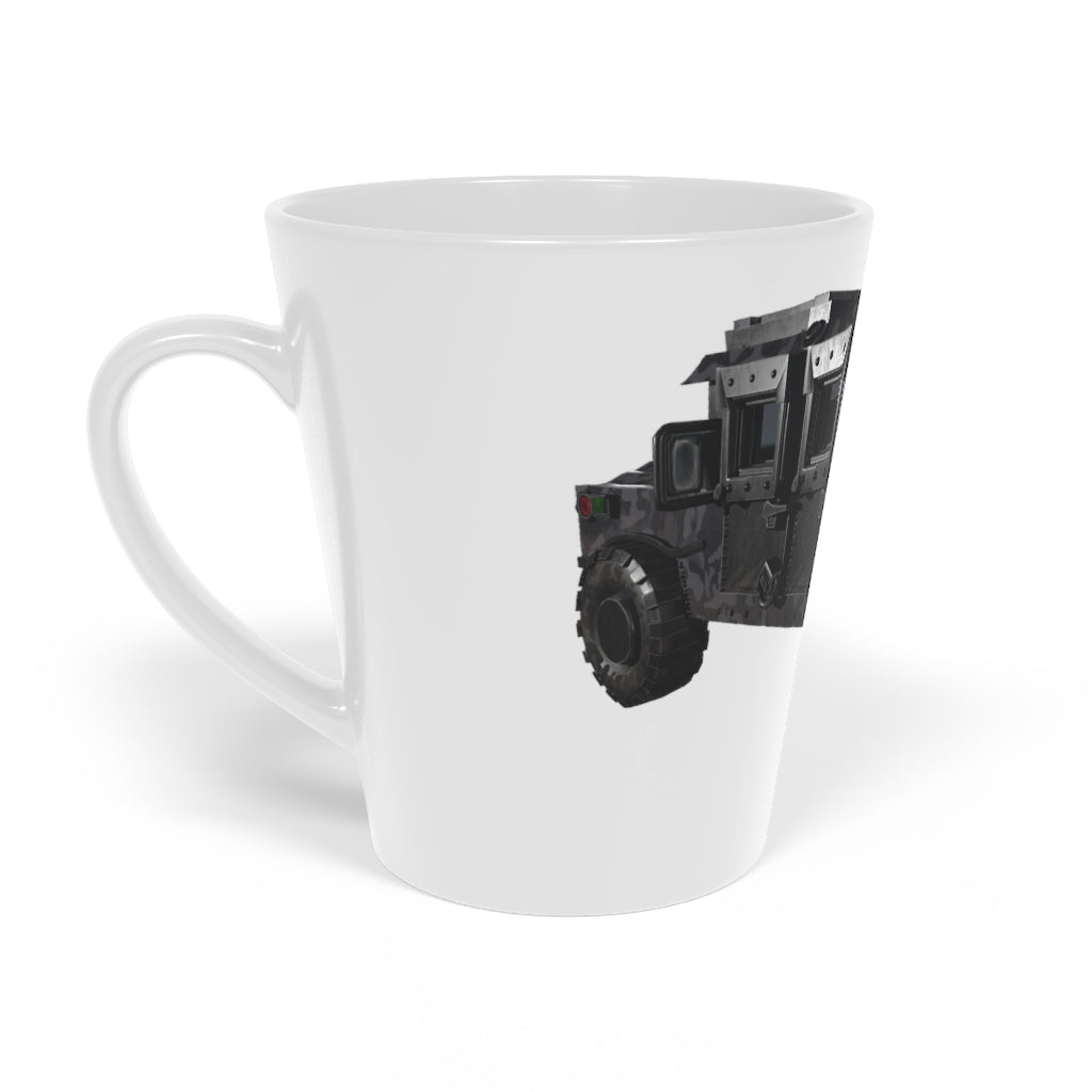 Hummer Vehicle Latte Mug, 12oz, featuring a durable white ceramic body and easy-grip handle.