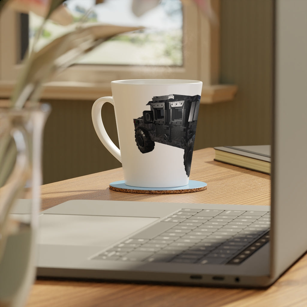 Hummer Vehicle Latte Mug, 12oz, featuring a durable white ceramic body and easy-grip handle.
